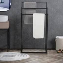 EONLION 3 Tier Free Standing Metal Towel Rack Bathroom Storage Drying Stand in Black - thumbnail 3