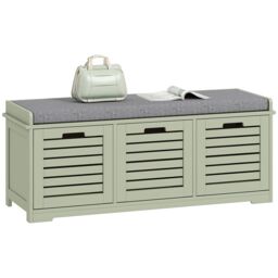 HOMCOM 3-Door Shoe Storage Bench Cushion Seat Slatted Doors in Green - thumbnail 2
