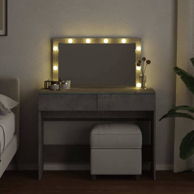 Berkfield Home Beautiful Dressing Table with LED Concrete Grey 100x40x120 cm - Size: 100 x 40 x 120 cm - image 1