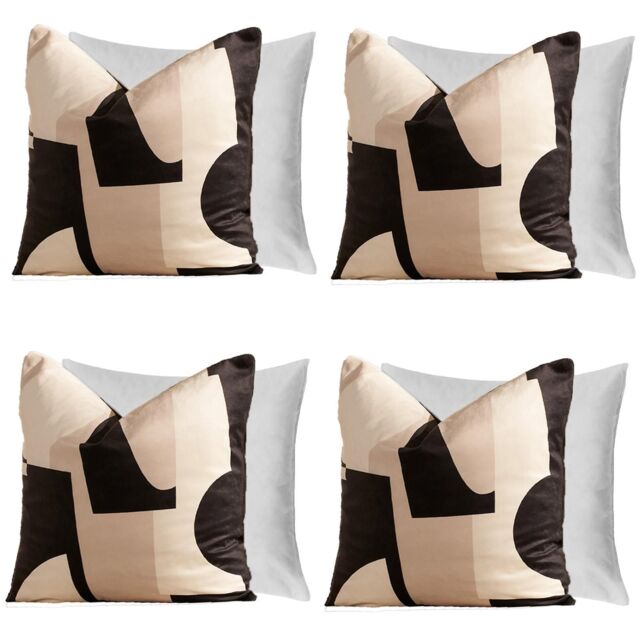 OHS 4 x Abstract Velvet Print Filled Cushion Covers in Black - Size: 45 cm x 45 cm - image 1