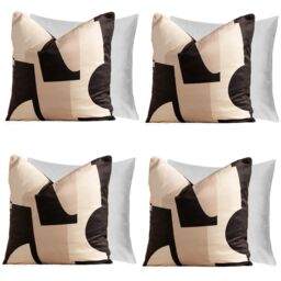 OHS 4 x Abstract Velvet Print Filled Cushion Covers in Black - Size: 45 cm x 45 cm - thumbnail 1