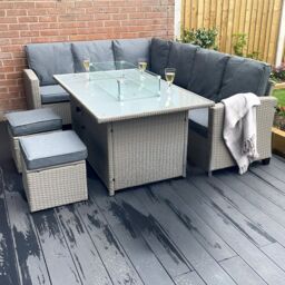 Outdoor Living The Conwy 8 Seat Corner Gas Firepit Rattan Dining Set in Grey - thumbnail 3