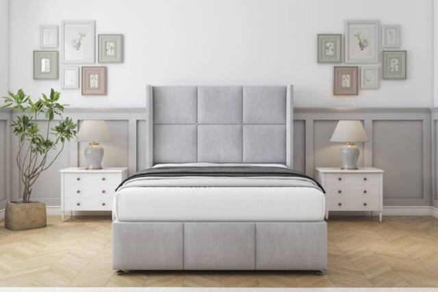 "Comfort Beds Charlie Naples Divan Set 2 Drawers-54"" Wingback-Footboard in Silver - Size: King" - image 1