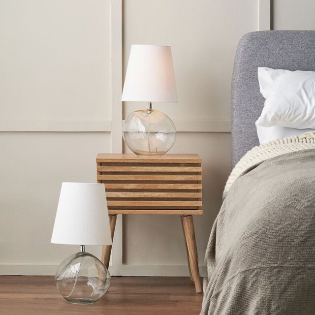 Ruma Set of 2 Hallie Clear Glass & White Shade Table Lamp - image 1