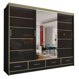 Sliding Wardrobes 4U Modern High Gloss Wardrobe with LED Light & Mirror Doors 253×220cm in Black - thumbnail 2