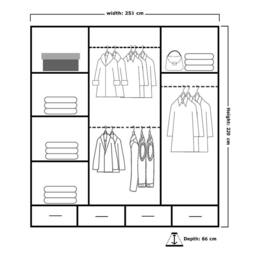 Sliding Wardrobes 4U Modern High Gloss Wardrobe with LED Light & Mirror Doors 253×220cm in Black - thumbnail 4