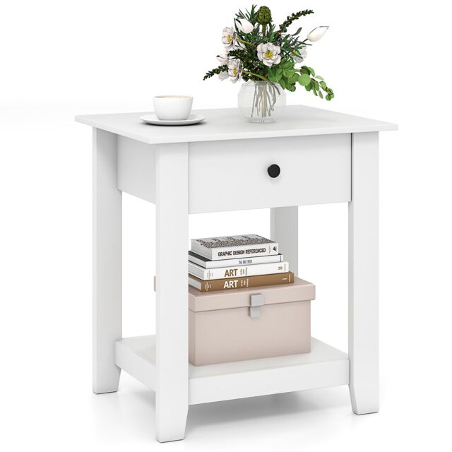 Costway 3-Tier Modern Bedside Table Wooden Nightstand with Drawer in White - image 1