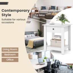 Costway 3-Tier Modern Bedside Table Wooden Nightstand with Drawer in White - thumbnail 9