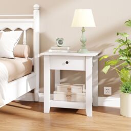 Costway 3-Tier Modern Bedside Table Wooden Nightstand with Drawer in White - thumbnail 5