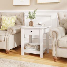 Costway 3-Tier Modern Bedside Table Wooden Nightstand with Drawer in White - thumbnail 4