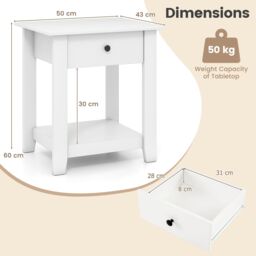 Costway 3-Tier Modern Bedside Table Wooden Nightstand with Drawer in White - thumbnail 2