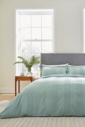 1951 'Serra' Luxury Satin Stripe 250 Thread Count Sateen Duvet Cover Set in Green - Size: Super King - thumbnail 1