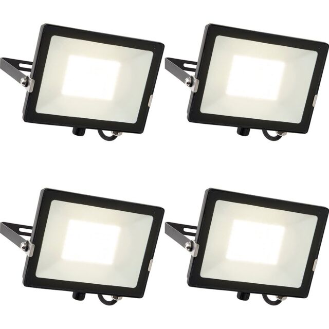 Loops 4 PACK Outdoor Waterproof LED Floodlight - 50W Cool White LED - Matt Black - image 1