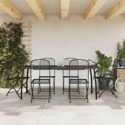 Berkfield Home 7 Piece Garden Dining Set Anthracite Metal Mesh in Black - thumbnail 2