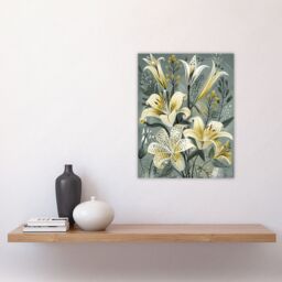 "Artery8 Elegant White Lily Bouquet Grey Gold Floral Wall Art Print - Size: W12"" x H16""" - thumbnail 4