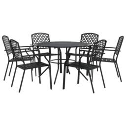 Berkfield Home Stackable Garden Chair Set 7 pcs Anthracite Powder-coated Steel in Black - thumbnail 3