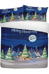 Bedlam 'Glow In The Dark' Christmas Scene Print Duvet Cover Set - Size: Double - thumbnail 3
