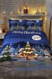 Bedlam 'Glow In The Dark' Christmas Scene Print Duvet Cover Set - Size: Double - thumbnail 1
