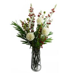 Leaf Pack of 6 x 100cm Artificial Foliage Stem with Small Flowers - Red - Size: 6 x 100 cm - thumbnail 5