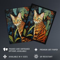 "Artery8 Wall Art Print Bengal Cat Botanical Oil Painting Orange Green Blue Garden Plant Leaves Poster - Size: W18"" x H24""" - thumbnail 2