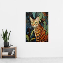 "Artery8 Wall Art Print Bengal Cat Botanical Oil Painting Orange Green Blue Garden Plant Leaves Poster - Size: W18"" x H24""" - thumbnail 4