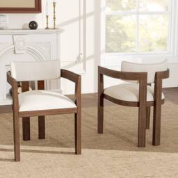 BTM Set of 2/4/6 Solid Wood Dining Chairs Upholstered in textured linen in Brown - Size: 2 Pack - thumbnail 3