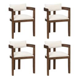 BTM Set of 2/4/6 Solid Wood Dining Chairs Upholstered in textured linen in Brown - Size: 2 Pack - thumbnail 9