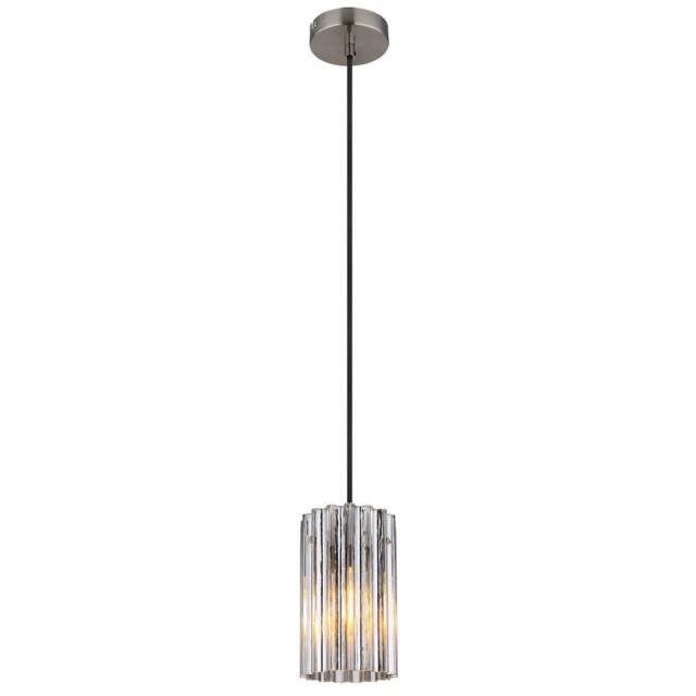 Netlighting Cayden Slim Pendant Ceiling Light Nickel Matt Clear Glass Shade 1x E27 in Grey - image 1