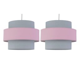 First Choice Lighting Pair of Pink & Grey Two Tier Light Shades