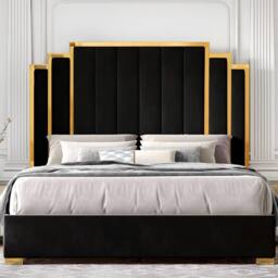 PARADISE BEDS LTD Royal Touch Velvet Upholstered Double Bed Set in Black