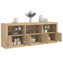 Berkfield Home Sideboard with LED Lights Sonoma Oak 181.5x37x67 cm in Brown - thumbnail 1