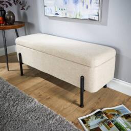 Home Source Storage Ottoman Seat Boucle Velvet Metal Legs Compact Bedroom Storage in Off-White - thumbnail 4