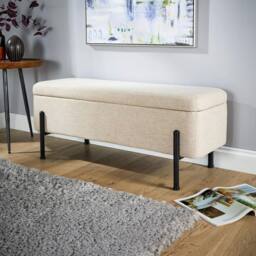 Home Source Storage Ottoman Seat Boucle Velvet Metal Legs Compact Bedroom Storage in Off-White - thumbnail 2
