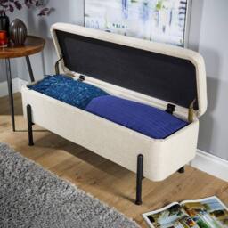 Home Source Storage Ottoman Seat Boucle Velvet Metal Legs Compact Bedroom Storage in Off-White - thumbnail 3