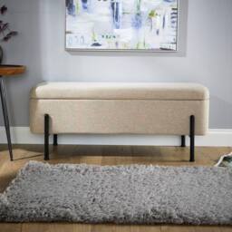 Home Source Storage Ottoman Seat Boucle Velvet Metal Legs Compact Bedroom Storage in Off-White - thumbnail 5