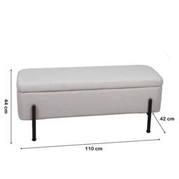 Home Source Storage Ottoman Seat Boucle Velvet Metal Legs Compact Bedroom Storage in Off-White - thumbnail 9