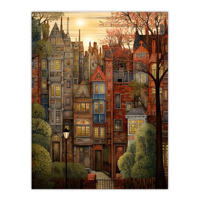 "Artery8 Sunset Geometric Soft Cityscape In Autumn Architecture Large Wall Unframed Art Poster Print Thick Paper 18X24 Inch - Size: W18"" x H24""" - image 1