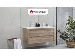 Vente-unique Suspended Bathroom Furniture With Built-In Washbasin - Light Natural in Light Oak - thumbnail 3