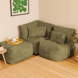 icon 3pcs Noa Bean Bag, 1x Corner, 1x Recliner, 1x Slab, Jumbo Cord in Green - thumbnail 1