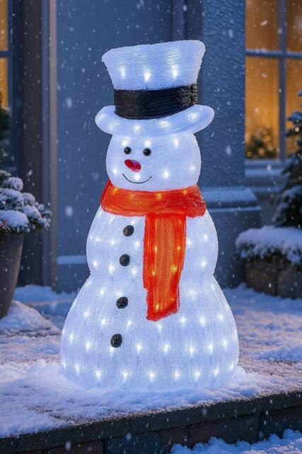 Neo Large Festive Christmas 70cm Acrylic Light Up Snowman Outdoor in Cool White - image 1