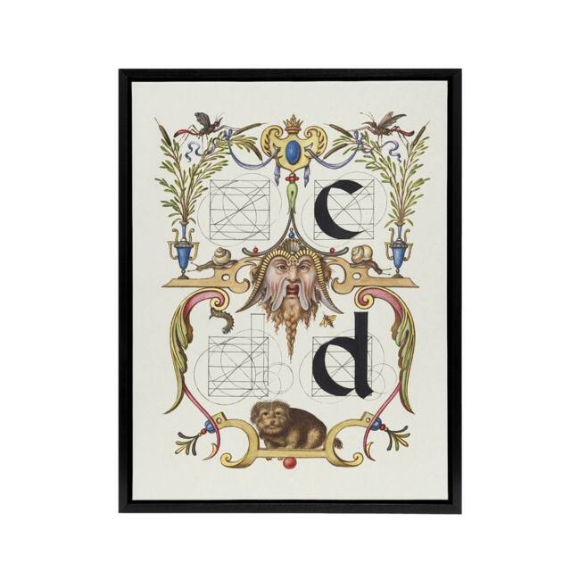 "Artery8 Pictoral Letter Guide C & D Calligraphy Framed Canvas Wall Art Print in White - Size: W12"" x H16""" - image 1
