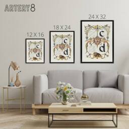 "Artery8 Pictoral Letter Guide C & D Calligraphy Framed Canvas Wall Art Print in White - Size: W12"" x H16""" - thumbnail 4