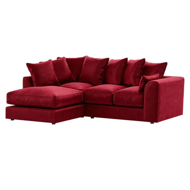 Furnishings For Less UK Brooklyn Plush Velvet 3 to 4 Seater L Shaped Corner Sofa Left Hand Facing in Red - image 1