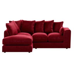 Furnishings For Less UK Brooklyn Plush Velvet 3 to 4 Seater L Shaped Corner Sofa Left Hand Facing in Red - thumbnail 2