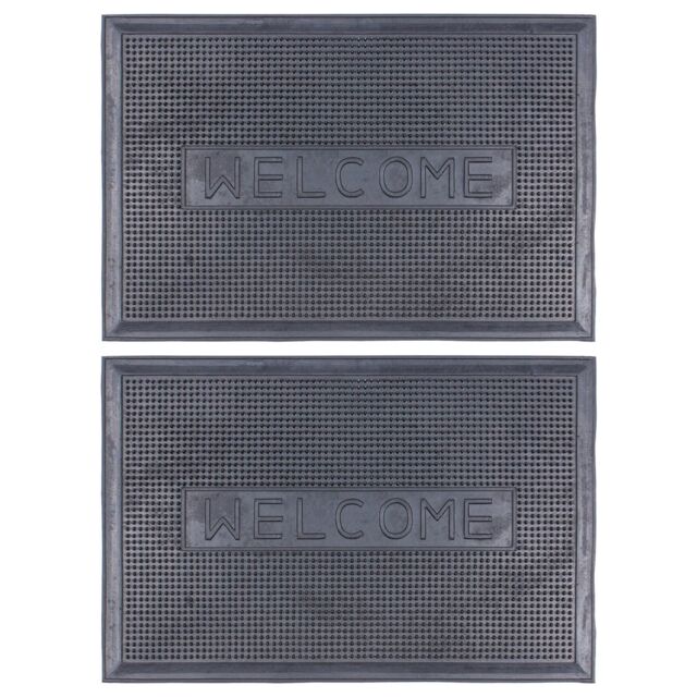 Nicola Spring Heavy Duty Rubber Door Mats - 60 x 40cm - Welcome - Set of 2 in Black - Size: 40 cm x 60 cm - image 1