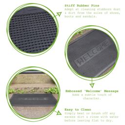 Nicola Spring Heavy Duty Rubber Door Mats - 60 x 40cm - Welcome - Set of 2 in Black - Size: 40 cm x 60 cm - thumbnail 2