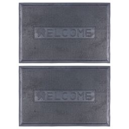 Nicola Spring Heavy Duty Rubber Door Mats - 60 x 40cm - Welcome - Set of 2 in Black - Size: 40 cm x 60 cm - thumbnail 1