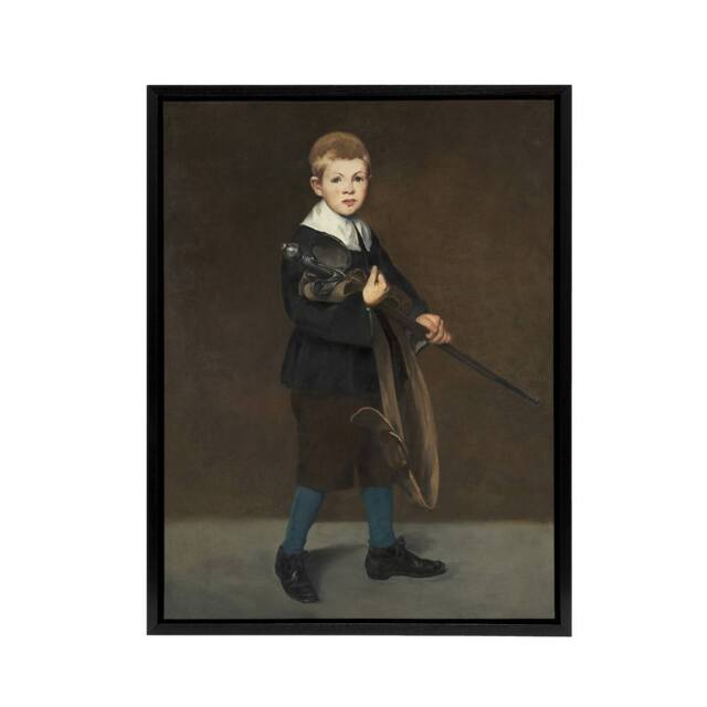 "Artery8 Boy with a Sword Portrait Painting Manet Framed Canvas Wall Art in Brown - Size: W12"" x H16""" - image 1