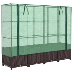 Berkfield Home Raised Bed with Greenhouse Cover Rattan Look 160x40x138 cm in Brown - Size: 160 x 40 x 138 cm - thumbnail 2