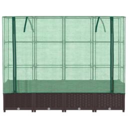 Berkfield Home Raised Bed with Greenhouse Cover Rattan Look 160x40x138 cm in Brown - Size: 160 x 40 x 138 cm - thumbnail 4